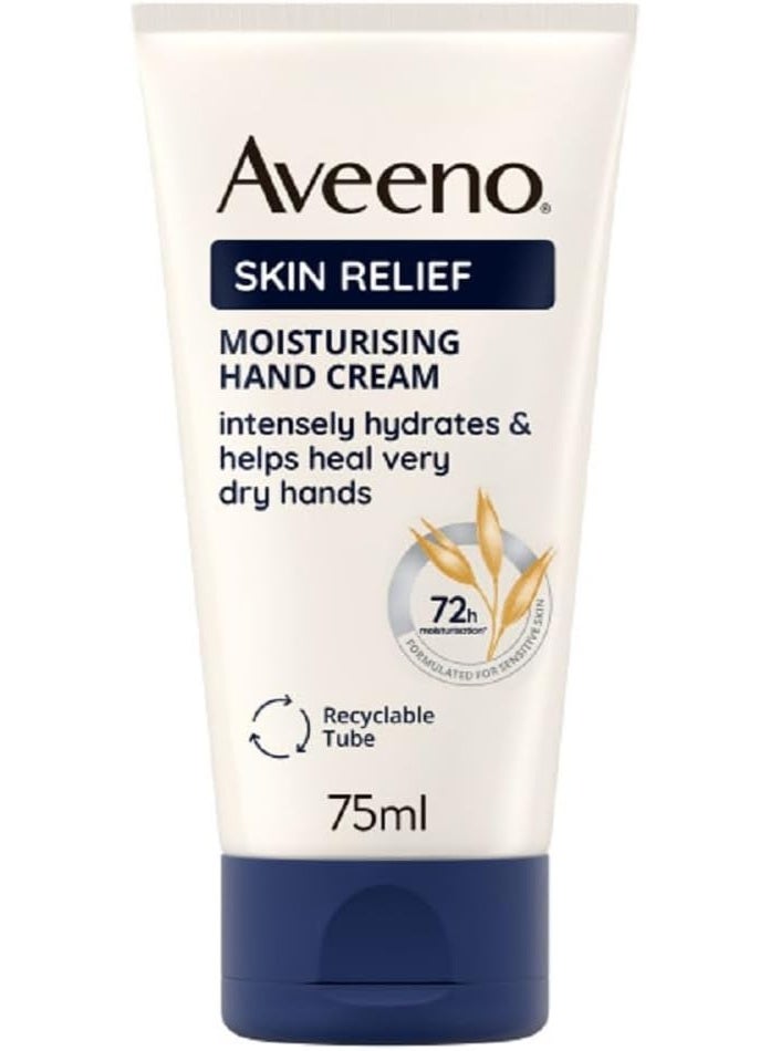 Aveeno Skin Relief Moisturising Hand Cream (1x 75ml), Nourishing Cream to Soothe and Moisturise Very Dry Skin, Enriched Formula for Hydrating Irritable and Dry Hands, with 72-Hour Hydration - Image 1